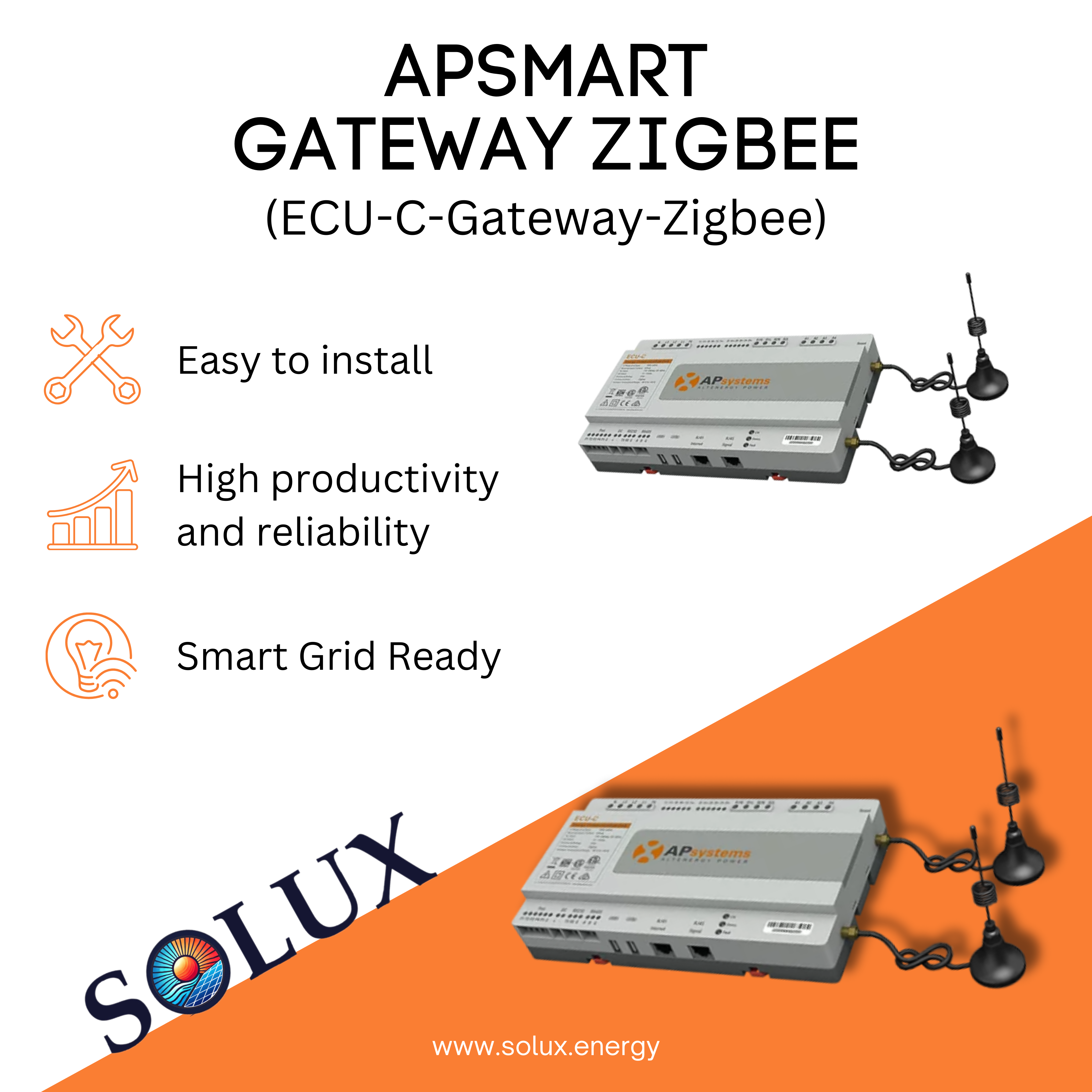 This is an image of APsystems ECU-C-Gateway-Zigbee Communications Hub Commercial-grade ECU Zigbee WiFi w/ Consumption Monitoring For 3 Phase - non RGM